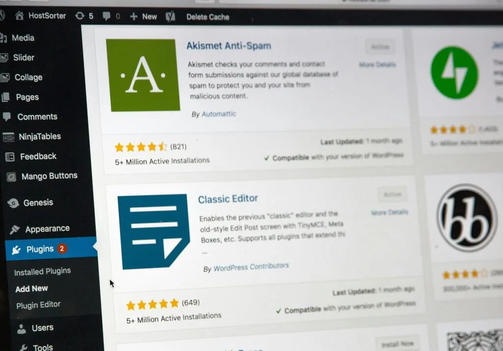 page des extensions pour la création d'un site vitrine par un freelance wordpress